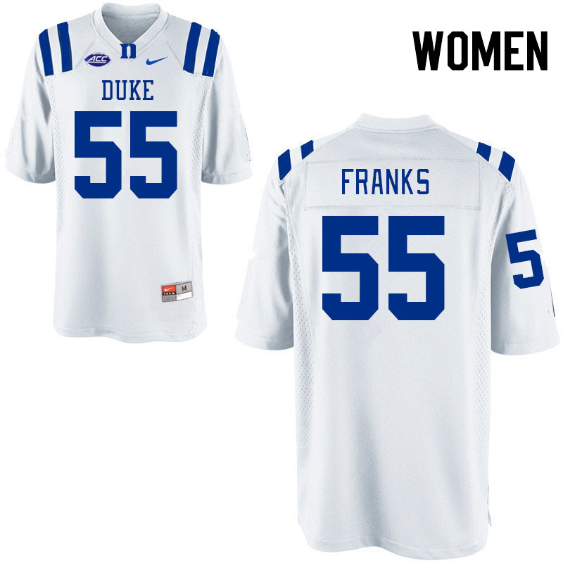 Women #55 Zachary Franks Duke Blue Devils College Football Jerseys Stitched-White